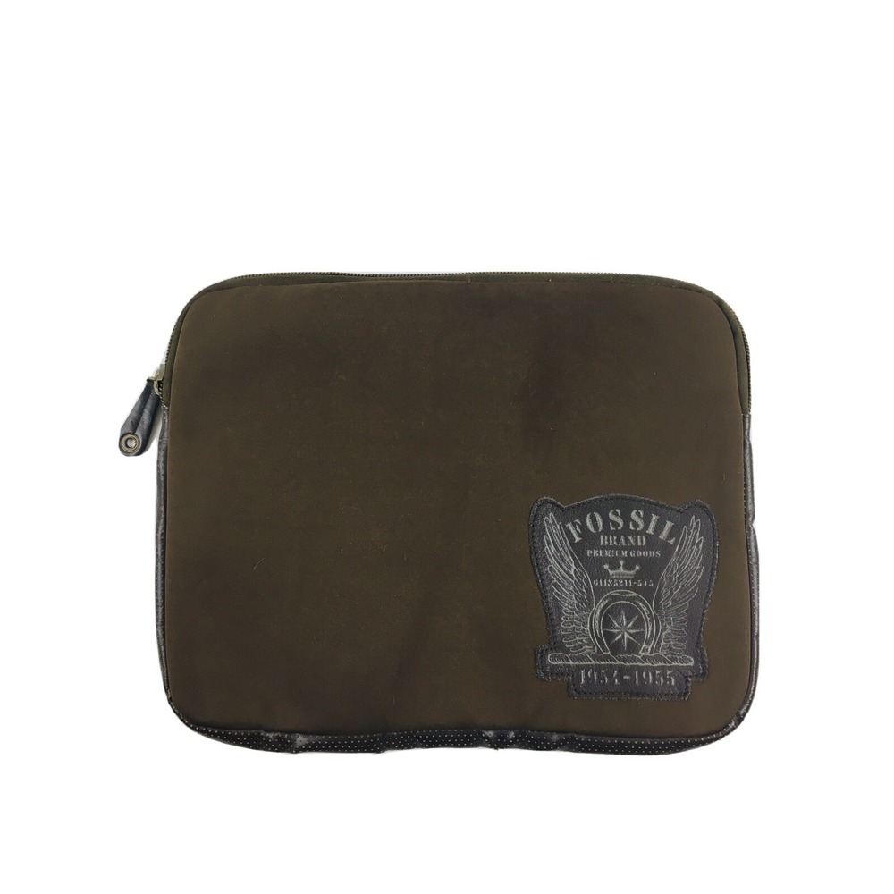 Fossil Brand 1954-1955 Brown Laptop Sleeve Zipper Case Leather Polyester Vintage
